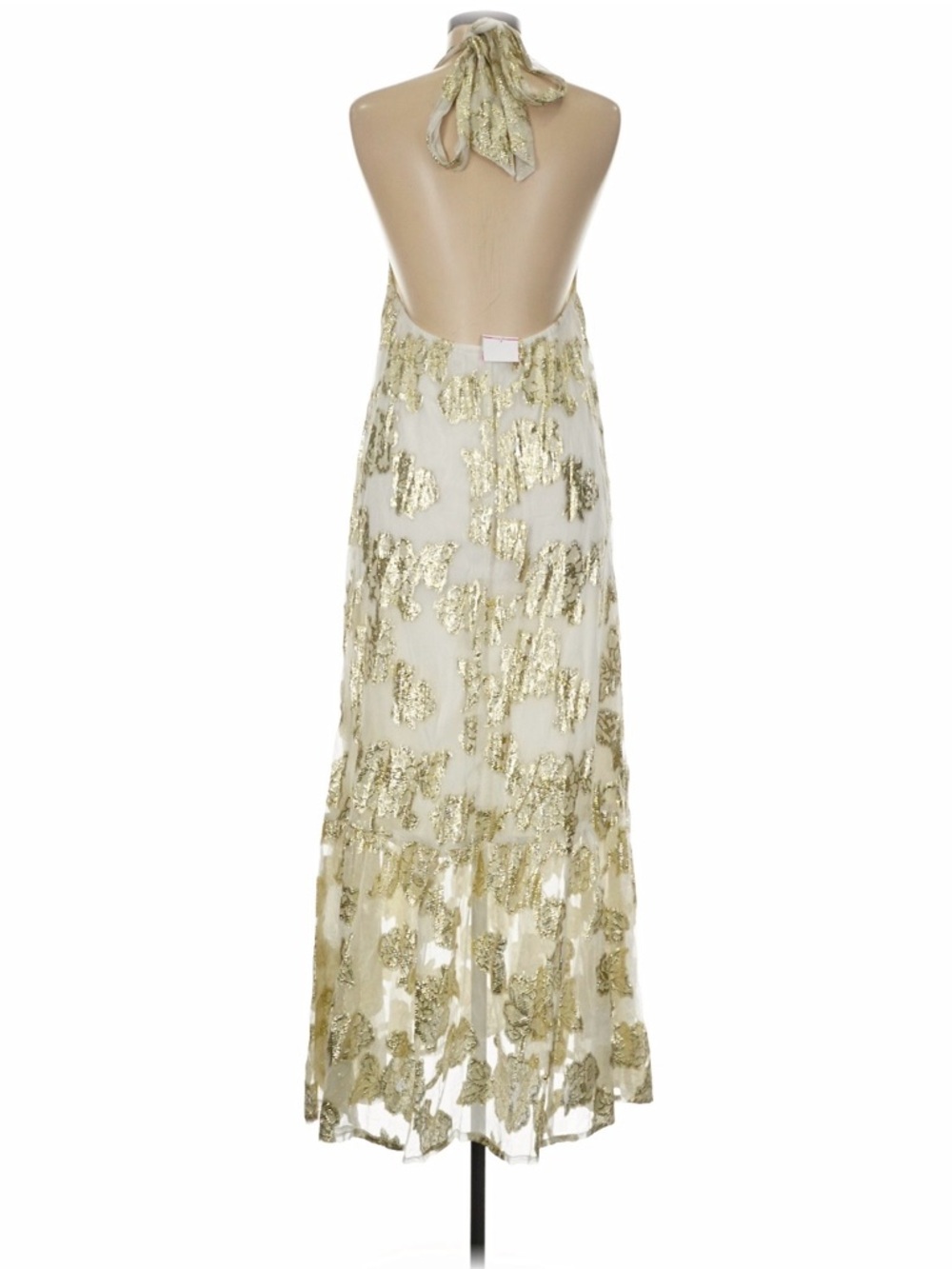 En Creme Gold & Cream Sequin Halter Maxi Dress